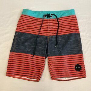RVCA Mens Orange/Black/Blue Classic Fit Non Stretch Board Shorts Swimwear, sz 30